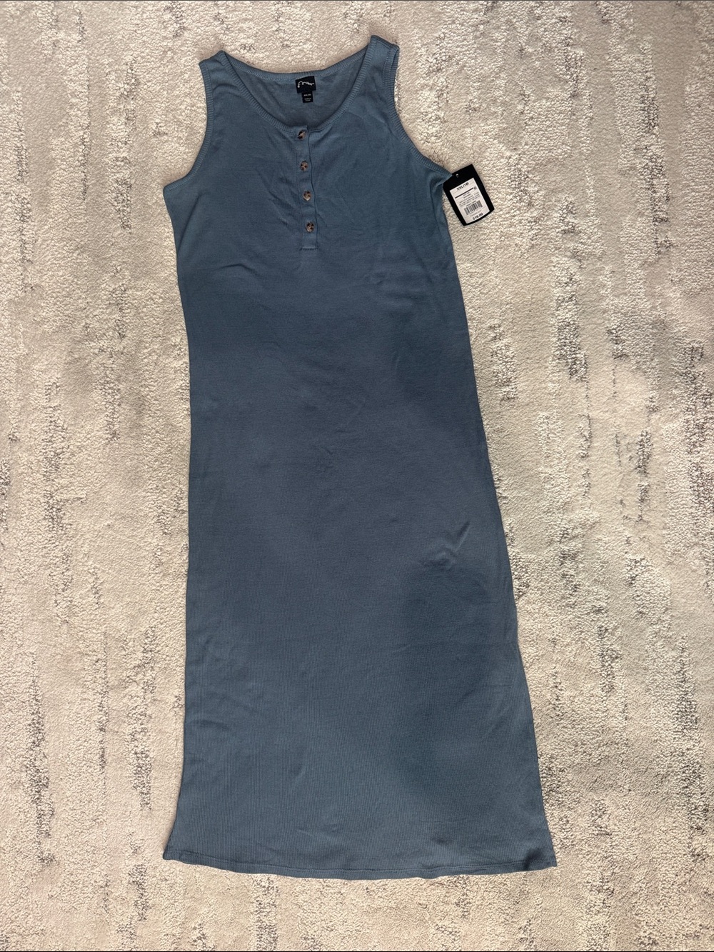 art class Dusty Blue Ribbed Henley Midi Dress